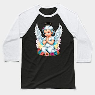 Praying Baby Girl Angel Cherub comic retro vintage Baseball T-Shirt